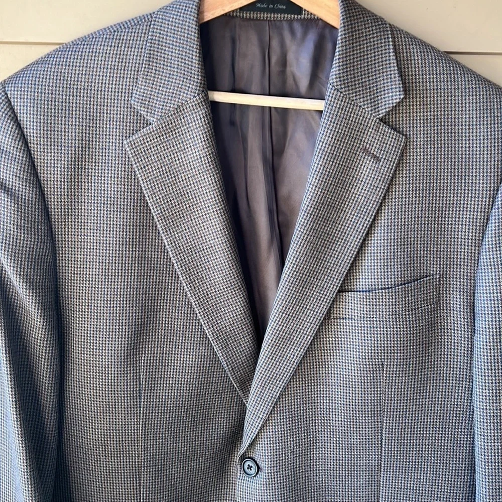 Lauren Ralph Lauren 44R SportsCoat Blazer Houndstooth Wool/Silk/Cashmere TanNavy